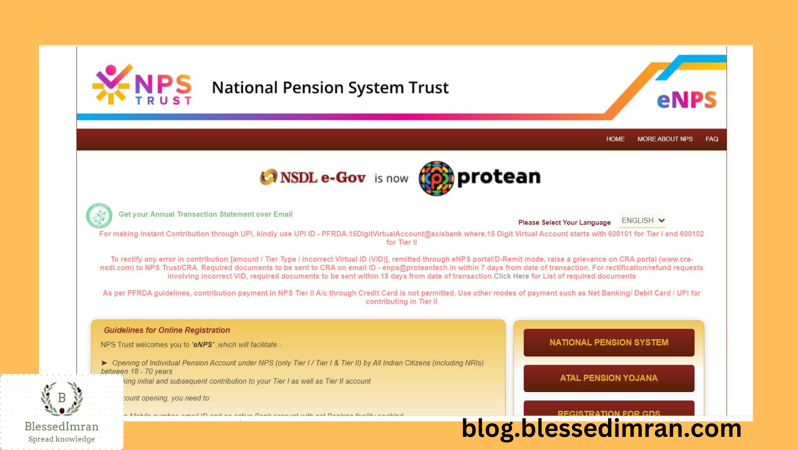 National Pension scheme official website home page