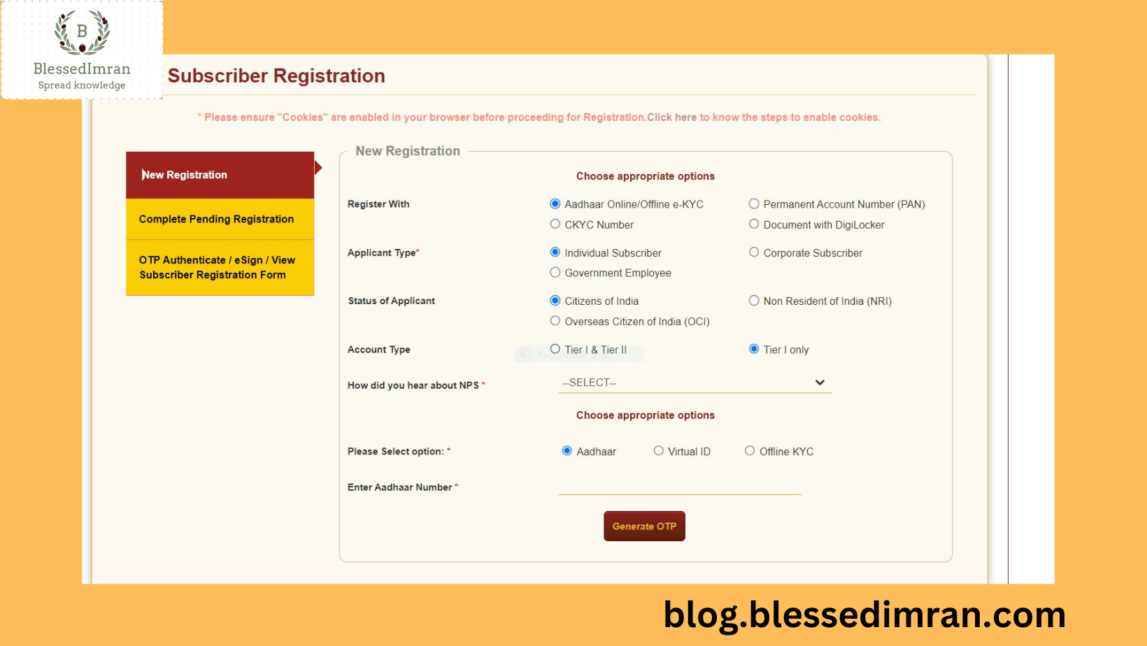 National Pension Scheme registration page